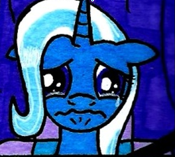 Size: 537x481 | Tagged: safe, artist:urbancowboy117, derpibooru import, trixie, crying, sad, traditional art