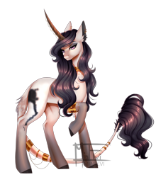 Size: 2092x2376 | Tagged: safe, artist:minelvi, derpibooru import, oc, oc only, pony, unicorn, horn, leonine tail, raised hoof, raised leg, signature, simple background, solo, transparent background, unicorn oc