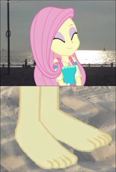 Size: 650x959 | Tagged: safe, derpibooru import, edit, fluttershy, equestria girls, barefoot, beach, feet, fetish, foot fetish