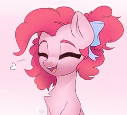 Size: 2742x2500 | Tagged: safe, artist:reterica, derpibooru import, pinkie pie, earth pony, alternate hairstyle, bow, bust, chest fluff, cute, diapinkes, eyes closed, hair bow, high res, open mouth, ponk, solo