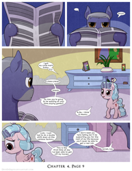 Size: 1200x1552 | Tagged: safe, artist:deusexequus, derpibooru import, cozy glow, oc, pegasus, pony, comic:fix, abuse, comic, father and child, father and daughter, female, freckles, male, newspaper, parent and child, pegasus oc, reading, sad, speech bubble