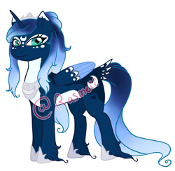 Size: 2262x2210 | Tagged: safe, artist:ponyrasmeii, derpibooru import, princess luna, alicorn, pony, coat markings, jewelry, redesign, regalia, simple background, solo, tiara, watermark, white background