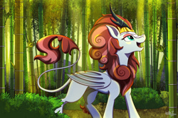 Size: 1280x854 | Tagged: safe, artist:littletigressda, derpibooru import, oc, hybrid, kirin, pony, bamboo, solo