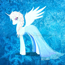 Size: 1500x1500 | Tagged: safe, artist:lone-wolfkay, derpibooru import, alicorn, pony, clothes, dress, elsa, female, frozen (movie), ponified, solo