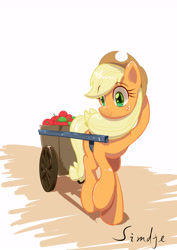 Size: 7016x9933 | Tagged: safe, artist:simdge, derpibooru import, applejack, earth pony, pony, absurd resolution, apple, female, food, mare, solo, wagon