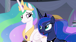 Size: 1920x1080 | Tagged: safe, derpibooru import, screencap, princess celestia, princess luna, alicorn, pony, the summer sun setback, crown, female, jewelry, mare, regalia, royal sisters, siblings, sisters