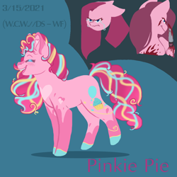 Size: 800x800 | Tagged: safe, artist:darestorm, derpibooru import, pinkie pie, earth pony, pony, blood, blue background, female, knife, mare, pinkamena diane pie, simple background, solo