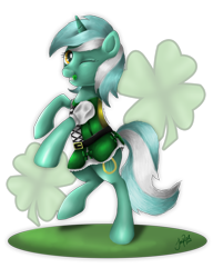 Size: 900x1169 | Tagged: safe, artist:themoonfall, derpibooru import, lyra heartstrings, pony, unicorn, female, happy st. patrick's day, holiday, lyrish, mare, one eye closed, saint patrick's day, simple background, solo, transparent background, wink