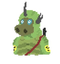 Size: 524x553 | Tagged: safe, derpibooru import, oc, changeling, hybrid, semi-anthro, 8-bit, gas mask, horn, mask, pixel art, s.t.a.l.k.e.r., solo, sunrise suit