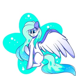 Size: 1080x1080 | Tagged: safe, artist:tessa_key_, derpibooru import, oc, oc only, pegasus, pony, abstract background, colored hooves, eyelashes, female, mare, pegasus oc, raised hoof, raised leg, sitting, solo, wings