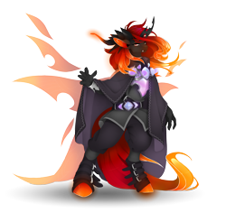 Size: 3398x3202 | Tagged: safe, artist:taiga-blackfield, derpibooru import, oc, oc only, anthro, changeling, unguligrade anthro, orange changeling, simple background, solo, transparent background