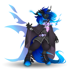 Size: 3398x3202 | Tagged: safe, alternate version, artist:taiga-blackfield, derpibooru import, oc, oc only, anthro, changeling, unguligrade anthro, blue changeling, simple background, solo, transparent background