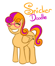 Size: 474x570 | Tagged: safe, artist:comradeiota, derpibooru import, oc, oc:snicker doodle, pegasus, eyes closed, female, glasses, mare, pegasus oc, smiling, solo