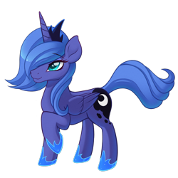 Size: 1638x1638 | Tagged: safe, artist:nathayro37, derpibooru import, princess luna, alicorn, pony, female, folded wings, hair over one eye, hoof shoes, jewelry, mare, raised hoof, raised leg, s1 luna, simple background, solo, standing, three quarter view, tiara, transparent background, wings