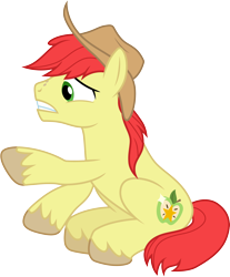 Size: 3000x3618 | Tagged: safe, artist:cloudyglow, artist:dashiesparkle, bright mac, earth pony, pony, the perfect pear, .ai available, cowboy hat, cutie mark, green eyes, hat, high res, male, open mouth, raised hoof, raised leg, red mane, simple background, solo, stallion, stetson, transparent background, vector