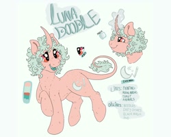 Size: 1080x864 | Tagged: artist needed, safe, derpibooru import, oc, oc:luna doodle, pony, unicorn, freckles, leonine tail, open mouth, reference sheet, smiling