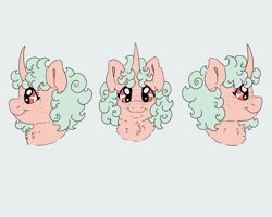 Size: 2000x1600 | Tagged: artist needed, safe, derpibooru import, oc, oc:luna doodle, pony, unicorn, different angles, freckles, head only, smiling