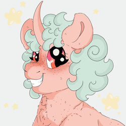 Size: 2560x2560 | Tagged: artist needed, safe, derpibooru import, oc, oc:luna doodle, pony, unicorn, blushing, bust, freckles, grin, looking at you, smiling, solo