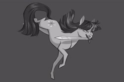 Size: 3988x2659 | Tagged: safe, artist:llama_draws, derpibooru import, twilight sparkle, pony, unicorn, mouth hold, running, solo, sword, weapon