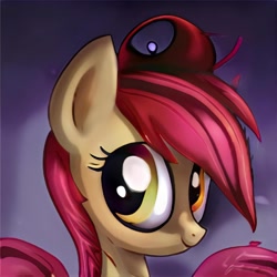 Size: 1024x1024 | Tagged: safe, artist:thisponydoesnotexist, derpibooru import, pony, female, gradient background, looking at you, mare, neural network, not roseluck, red mane, smiling, solo
