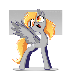 Size: 1884x2019 | Tagged: safe, artist:watchoutoprah, derpibooru import, derpy hooves, pegasus, pony, colored pupils, cute, derpabetes, female, mare, open mouth, solo, spread wings, wings