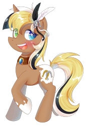 Size: 1200x1750 | Tagged: safe, artist:patchnpaw, derpibooru import, oc, oc only, oc:unity (brony fair), pony, unicorn, blue eye, brony fair, feather in hair, female, green eye, heterochromia, mare, mascot, raised hoof, raised leg, simple background, solo, transparent background