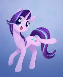 Size: 1130x1376 | Tagged: safe, artist:dusthiel, derpibooru import, starlight glimmer, pony, unicorn, cute, female, glimmerbetes, happy, looking at you, mare, raised leg, smiling, solo, starlight glimmer day