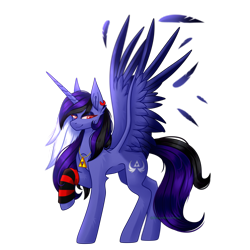 Size: 3000x3000 | Tagged: safe, artist:greenmaneheart, derpibooru import, oc, oc:dark moon silver, alicorn, pony, feather, female, high res, mare, simple background, solo, transparent background