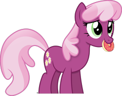 Size: 3981x3129 | Tagged: safe, artist:anime-equestria, derpibooru import, cheerilee, earth pony, pony, cheeribetes, cute, donut, female, food, high res, mare, mouth hold, simple background, smiling, solo, transparent background, vector