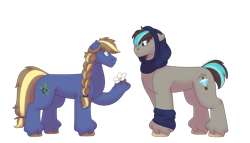 Size: 1280x732 | Tagged: safe, artist:itstechtock, derpibooru import, oc, oc:diamond, oc:juniper berry, earth pony, pony, female, flower, male, mare, parent:applejack, parents:canon x oc, simple background, stallion, transparent background