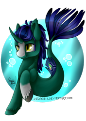 Size: 2059x2912 | Tagged: safe, artist:julunis14, derpibooru import, oc, oc only, pony, seapony (g4), unicorn, bubble, commission, crepuscular rays, fish tail, golden eyes, horn, ocean, seaponified, signature, simple background, solo, species swap, sunlight, swimming, tail, transparent background, underwater, water