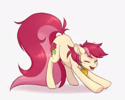 Size: 2416x1928 | Tagged: safe, artist:barlerd, derpibooru import, roseluck, earth pony, pony, behaving like a cat, collar, commission, commissioner:doom9454, cute, eyes closed, long tail, pet tag, pony pet, rosepet, stretching