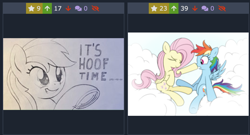 Size: 1104x598 | Tagged: safe, anonymous artist, artist:reconprobe, derpibooru import, fluttershy, rainbow dash, pegasus, pony, boop, caption, cloud, cute, derpibooru, duo, eyes closed, female, fetish, frog (hoof), grin, high res, hoof fetish, juxtaposition, juxtaposition win, mare, meme, meta, monochrome, on a cloud, pencil drawing, sitting, sitting on cloud, smiling, solo, spread wings, surprised, text, traditional art, underhoof, varying degrees of amusement, wings