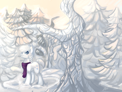 Size: 2000x1500 | Tagged: safe, artist:vezar56, derpibooru import, double diamond, earth pony, pony, clothes, forest, scarf, solo, winter