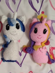 Size: 1738x2313 | Tagged: safe, artist:casquitos kawaii, derpibooru import, princess cadance, shining armor, alicorn, pony, unicorn, amigurumi, couple, crochet, love, plushie