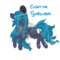 Size: 1000x1000 | Tagged: safe, artist:lavvythejackalope, derpibooru import, oc, oc only, earth pony, pony, black sclera, chains, earth pony oc, hair over eyes, simple background, smiling, solo, white background