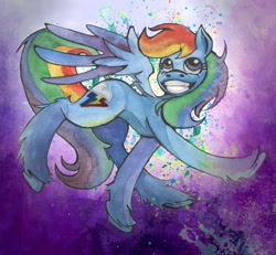 Size: 1168x1080 | Tagged: safe, artist:ancookies, derpibooru import, rainbow dash, pegasus, abstract background, solo, traditional art