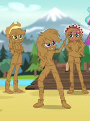 Size: 535x722 | Tagged: safe, artist:amateur-draw, derpibooru import, edit, edited screencap, screencap, applejack, gloriosa daisy, rainbow dash, human, equestria girls, legend of everfree, clothes, female, mud, mud edit, mud wrestling, muddy, show accurate