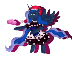 Size: 1152x960 | Tagged: safe, artist:izumi-ru, derpibooru import, princess luna, alicorn, book, clothes, cosplay, costume, crossover, doremy sweet, dress, female, hat, mare, solo, touhou