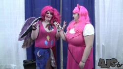 Size: 1280x720 | Tagged: safe, derpibooru import, pinkie pie, human, fanfic:cupcakes, bronycon, clothes, cosplay, costume, fat, irl, irl human, photo, pudgy pie