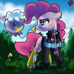 Size: 1000x1000 | Tagged: safe, artist:brainiac, derpibooru import, pinkie pie, clothes, drifloon, female, mare, pokémon