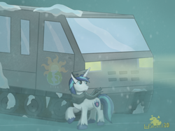 Size: 2732x2048 | Tagged: safe, artist:lordshrekzilla20, derpibooru import, shining armor, fanfic:the one true king, fanfic art, snow storm, story included, vehicle