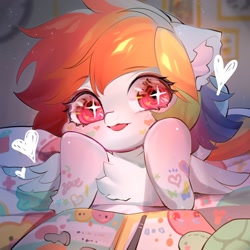Size: 2000x2000 | Tagged: safe, artist:amo, derpibooru import, rainbow dash, pegasus, pony, turtle, :p, bed, blanket, blushing, chest fluff, cute, dashabetes, ear fluff, ears, heart, high res, lying down, on bed, plushie, prone, solo, tongue, tongue out