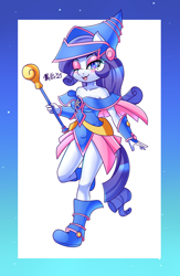 Size: 1300x2000 | Tagged: safe, artist:melliedraws, derpibooru import, rarity, anthro, clothes, cosplay, costume, dark magician girl, one eye closed, staff, wink, yu-gi-oh!