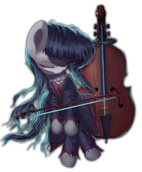 Size: 1821x2195 | Tagged: safe, artist:vultraz, derpibooru import, octavia melody, earth pony, pony, /mlp/, bipedal, cello, drawthread, female, identity v, looking down, mare, messy mane, musical instrument, prehensile mane, simple background, solo, transparent background