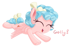 Size: 2968x1985 | Tagged: safe, artist:vito, cozy glow, pegasus, pony, cozybetes, cute, eyes closed, female, filly, flying, freckles, frog (hoof), golly, happy, open mouth, simple background, smiling, solo, transparent background, underhoof