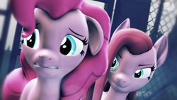 Size: 960x540 | Tagged: safe, artist:marshmallow-pone, derpibooru import, pinkie pie, pony, 3d, duality, pinkamena diane pie, sad, smiling, smirk, source filmmaker