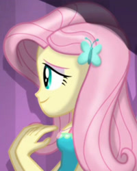 Size: 1920x2400 | Tagged: safe, derpibooru import, screencap, fluttershy, better together, costume conundrum, equestria girls, cropped, geode of fauna, hairpin, jewelry, magical geodes, necklace, title card