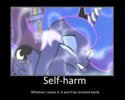 Size: 1099x880 | Tagged: safe, artist:thejboy88, derpibooru import, edit, edited screencap, screencap, princess luna, alicorn, pony, do princesses dream of magic sheep, crying, eyes closed, female, motivational poster, ponyville, scared, solo, tears of fear, teeth