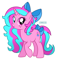 Size: 1141x1200 | Tagged: safe, artist:jennieoo, derpibooru import, oc, oc only, oc:creative delight, pony, unicorn, freckles, happy, heterochromia, ribbon, simple background, smiling, solo, transparent background